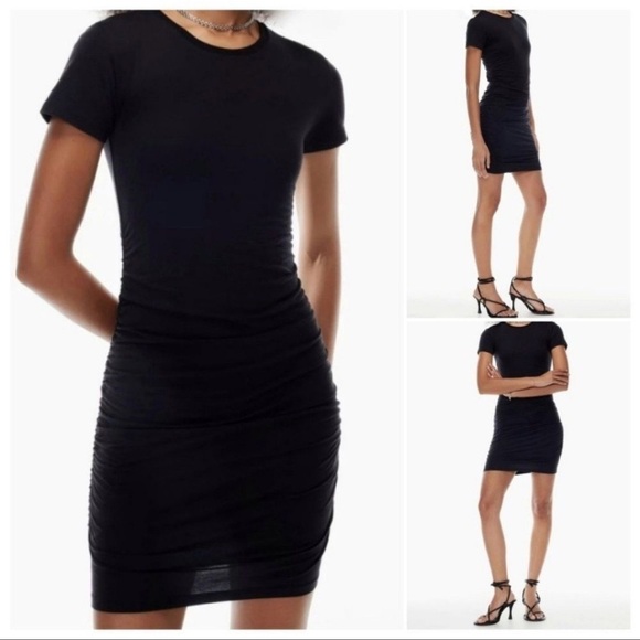 Aritzia Babaton Covet Ruched Mini Dress . second-skin stretch Sz M - Picture 1 of 5